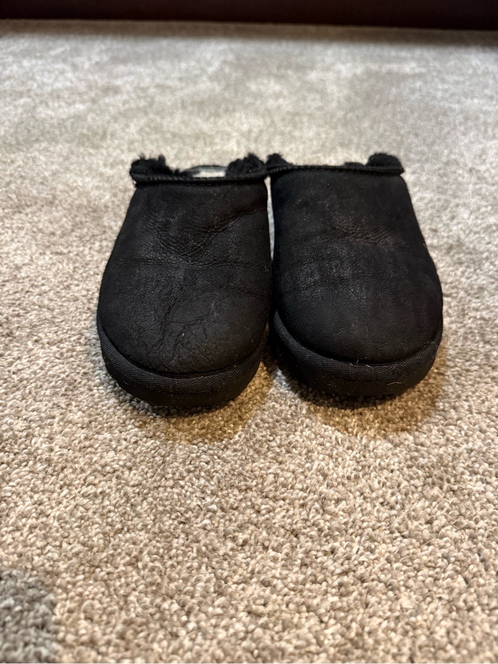 UGG Black Plush Slip-On Women's Slippers